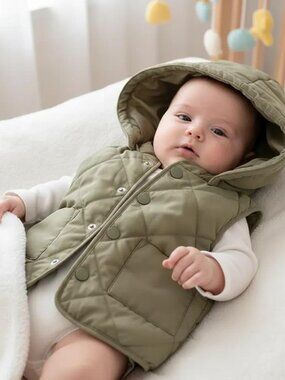 H&M Diamond-Stitched Quilted Vest Removable Hood 4-6 Months